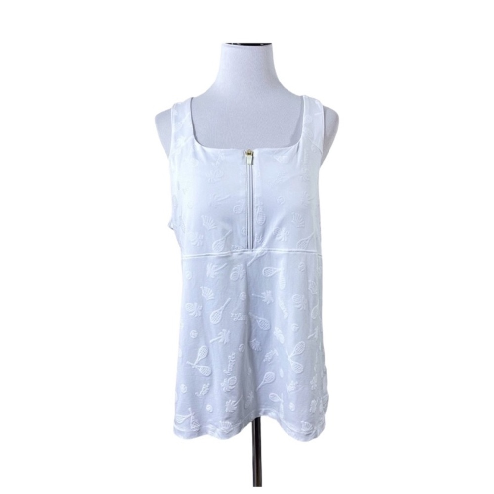 Lilly Pulitzer Luxletic Kalila Tennis Bra Tank XL White Perfect Match Jacquard